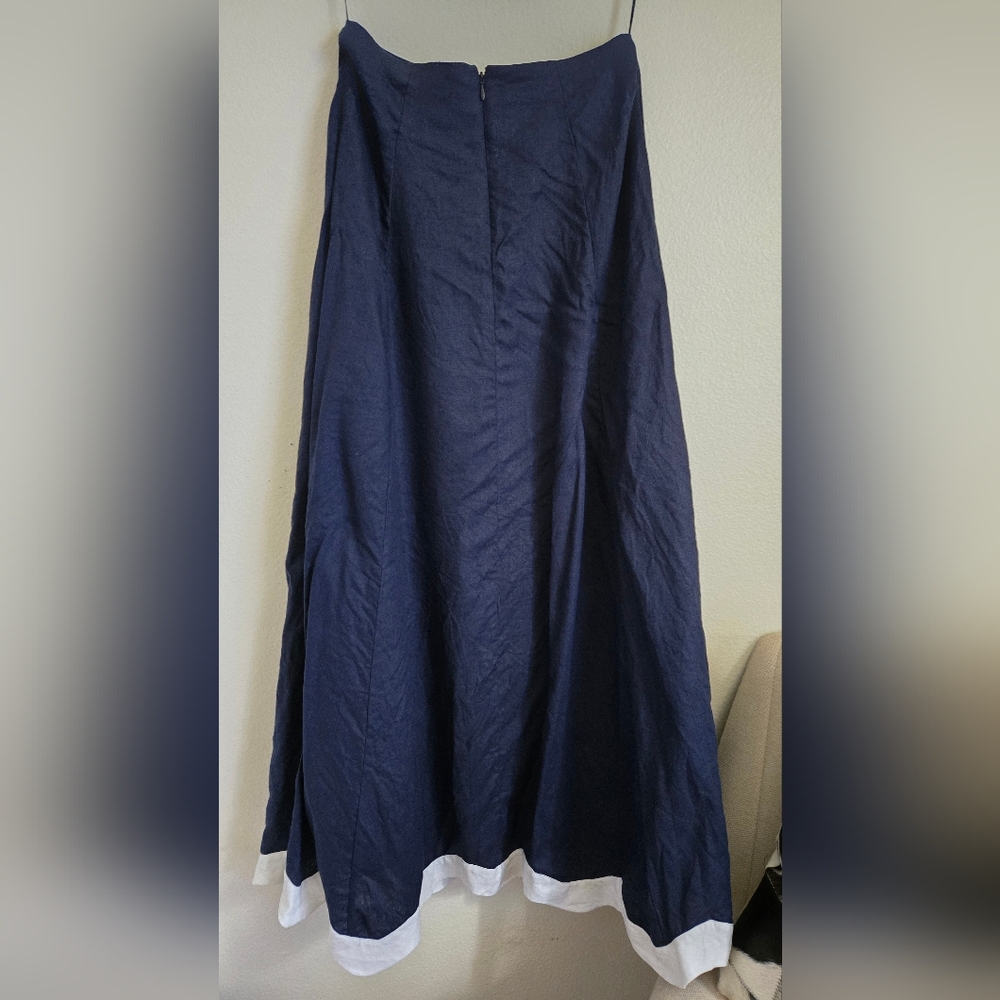 Staud Luciana Navy White Linen Long Maxi Skirt Size 2 - Picture 8 of 11